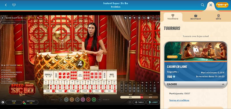 instant super sic bo de evolution gaming vegasino