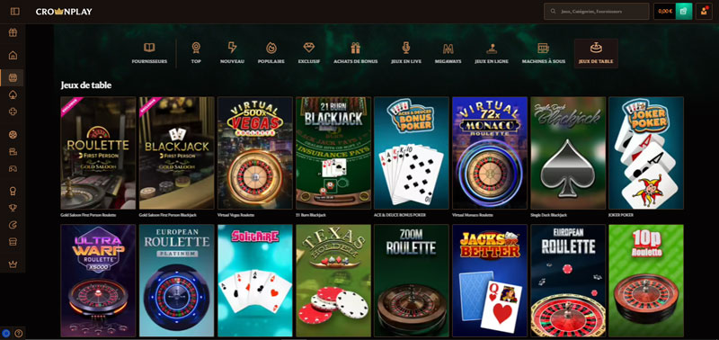 profitez d'une gamme variée de jeux de table crown play casino