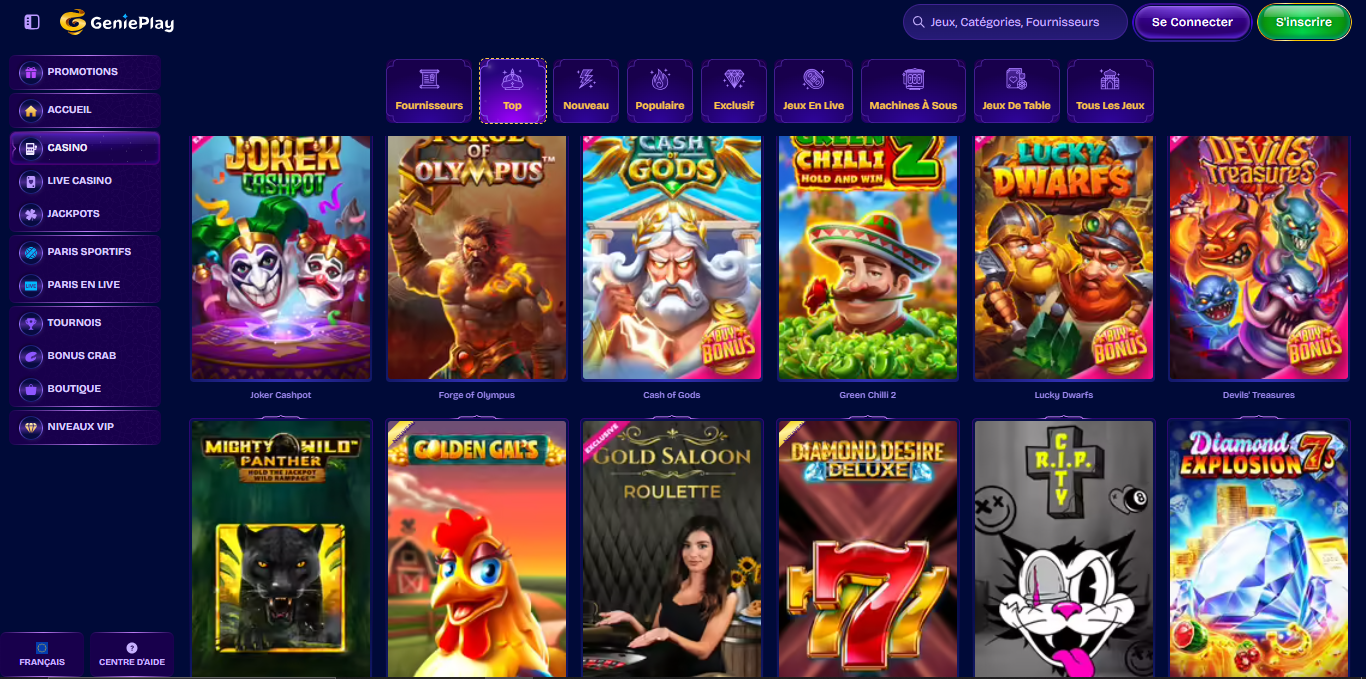 une large collection de jeux de casino genieplay casino