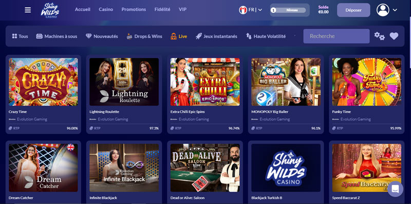 un catalogue impressionnant de jeux de casino live shiny wilds casino