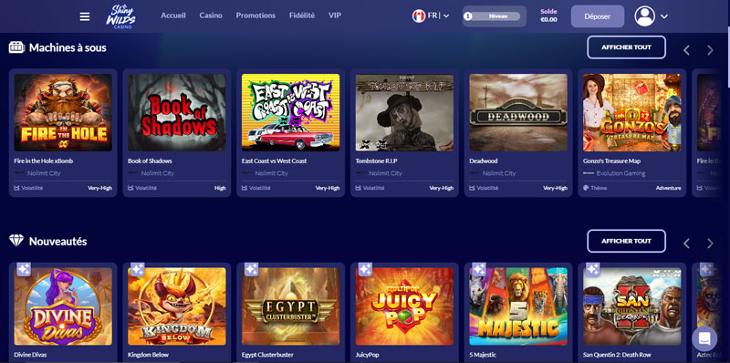 une ludothèque assez fournie et diversifiée shiny wilds casino