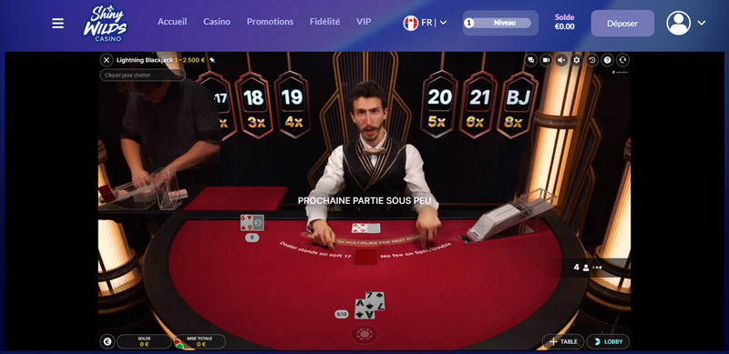 lightning blackjack d'evolution shiny wilds casino