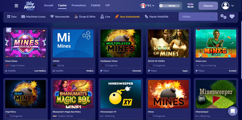 les mini jeux de mines disponibles shiny wilds casino