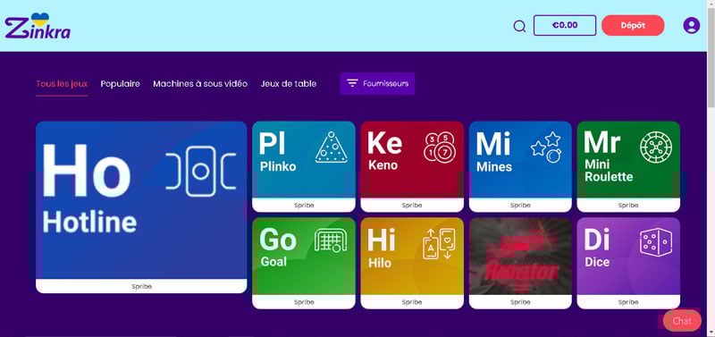 Capture d'écran mini jeux Zinkra Casino