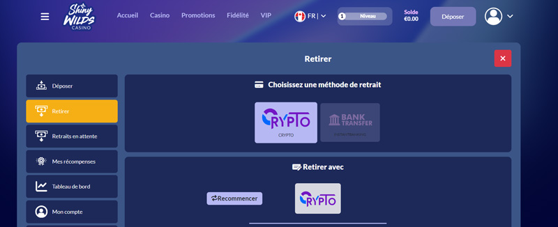 le menu retrait shiny wilds casino