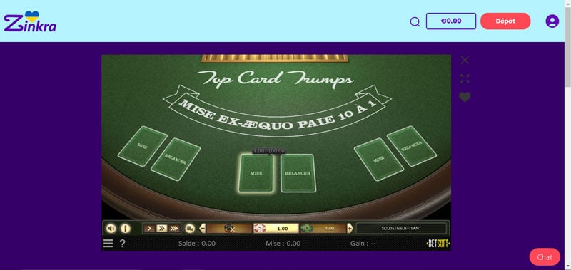 Capture d'écran du jeu Top Cards Trumps sur Zinkra Casino
