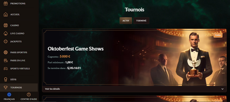 crown play casino les tournois en cours