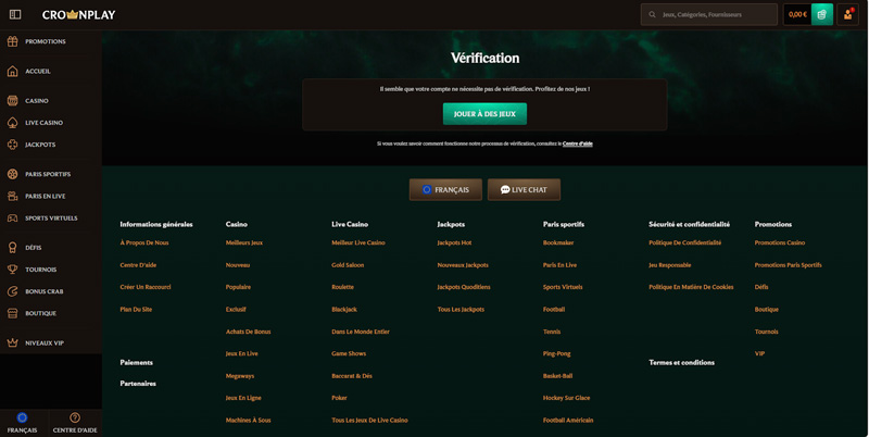 crown play casino le menu verification