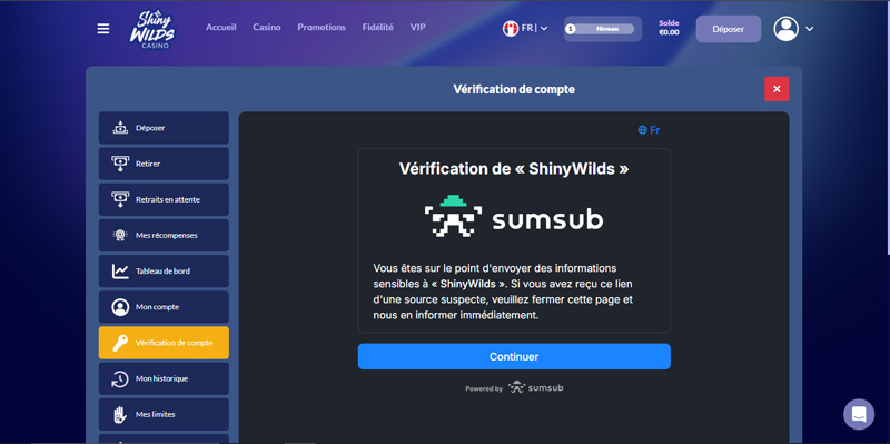 shiny wilds casino la page de vérification