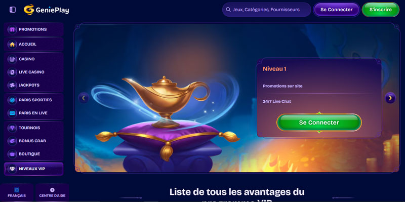 génieplay casino le niveau 1 du club vip