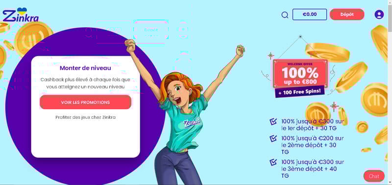 Page d'accueil Zinkra Casino