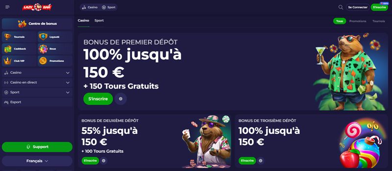 un pack de bienvenue intéressant lazy bar casino