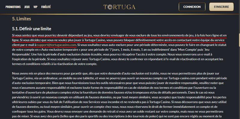 Tortuga Casino la politique de jeu responsable