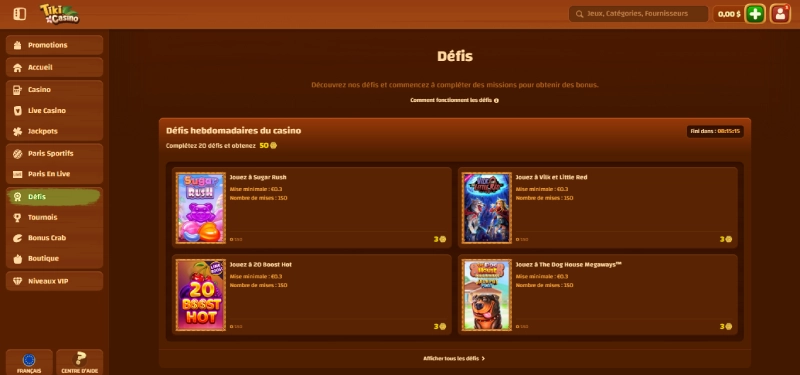 Tiki Casino | Les défis