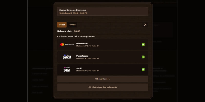 le menu dépôt fatpirate