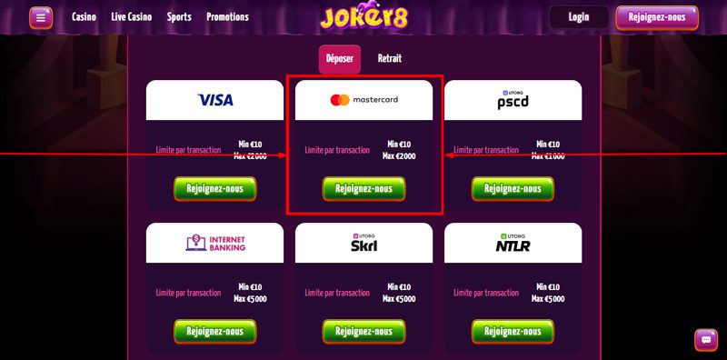 dépÎt Mastercard sur Joker8