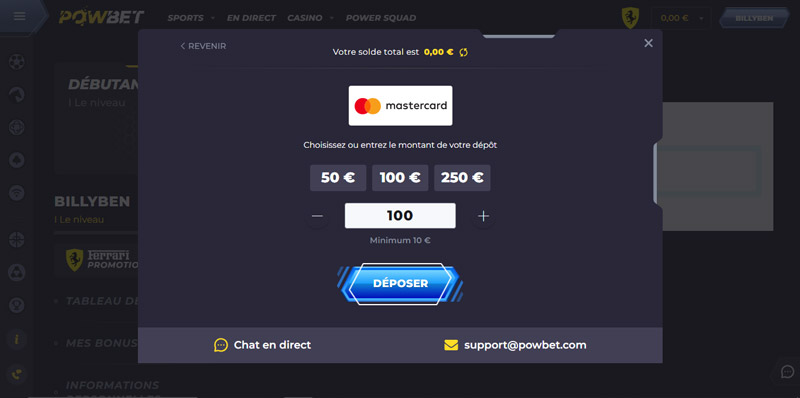 powbet casino le menu de depôt