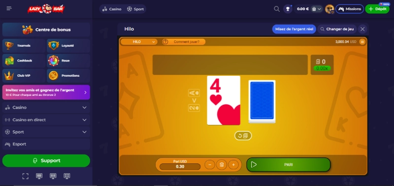 hilo de spribe sur lazy bar casino