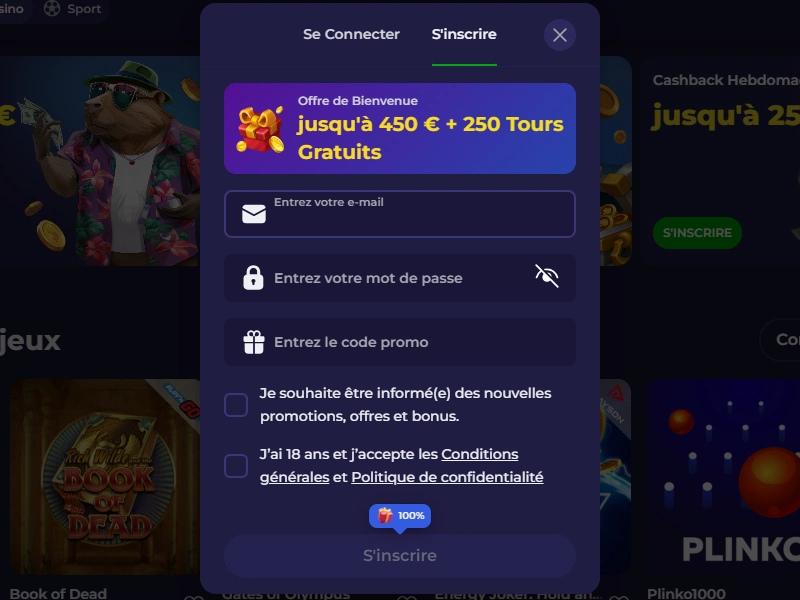 cliquez sur le bouton s'inscrire lazy bar