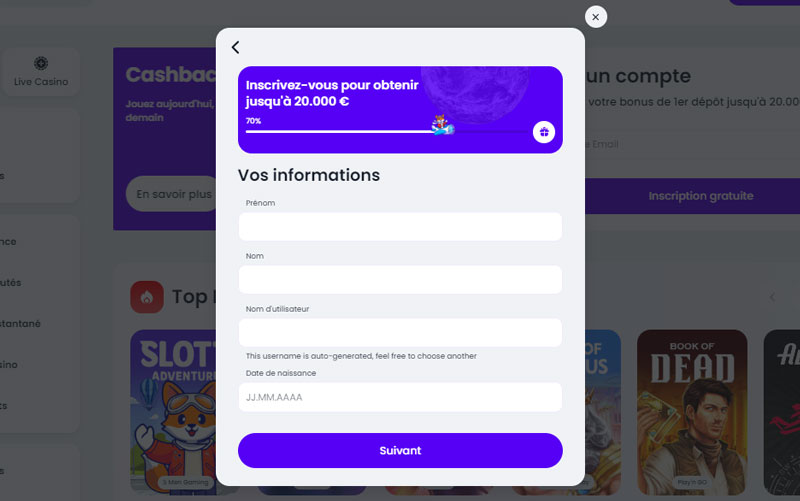 inscription étape 4 slott casino