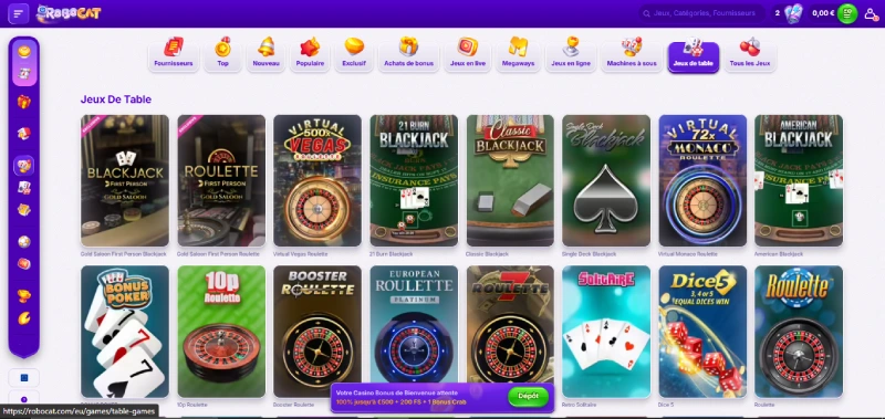 robocat casino des jeux de table pour les esprits stratèges