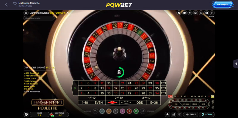 powbet casino le lightning roulette de evolution gaming
