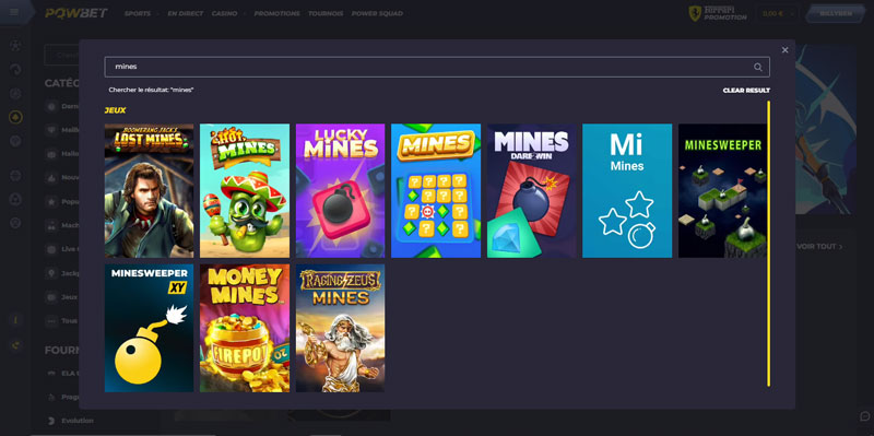 powbet casino les mini-jeux disponibles