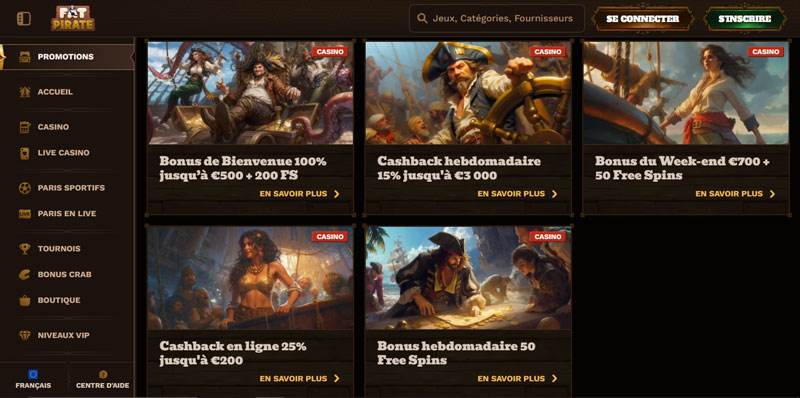 les promotions disponibles fatpirate