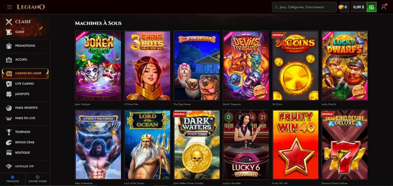 Une ludothèque assez riche en Machines à sous legiano