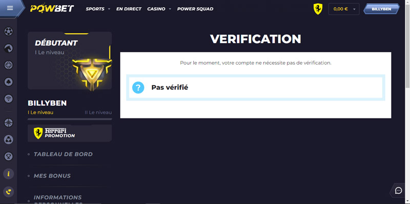 powbet casino le menu de vérification
