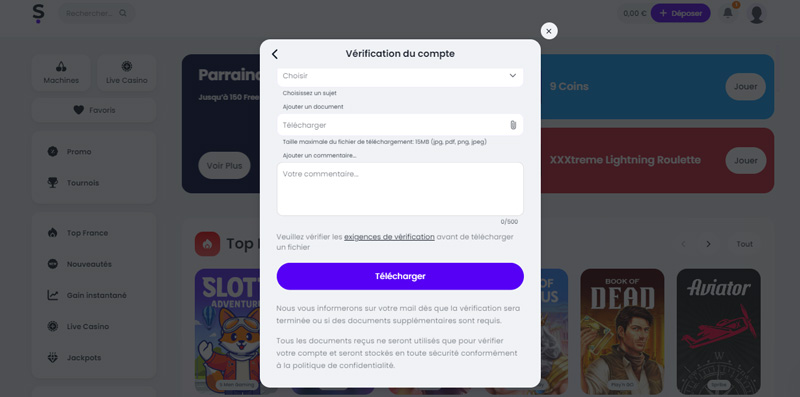 slott casino le menu vérification