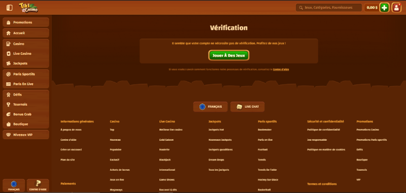 capture d'écran verification tiki casino