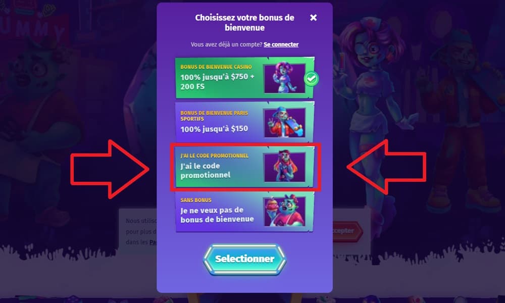 réclamer le code promo sur casombie casino étape 3