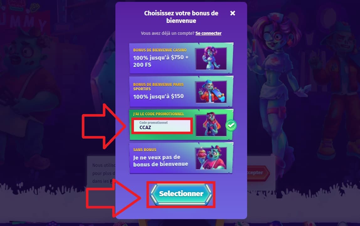 réclamer le code promo sur casombie casino étape 4