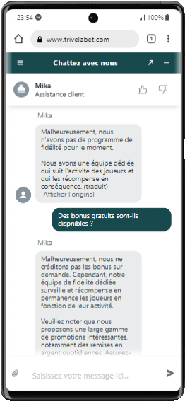 live chat trivelabet casino