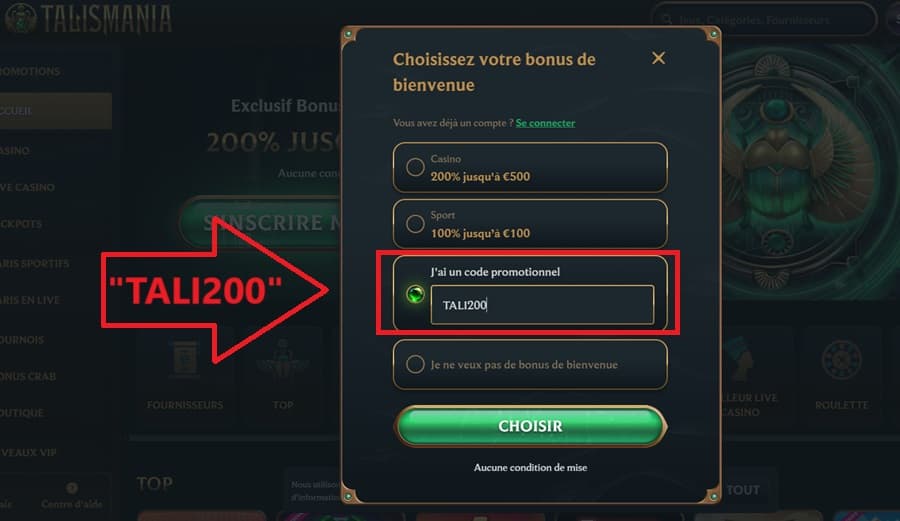 Utiliser le code promo Talismania