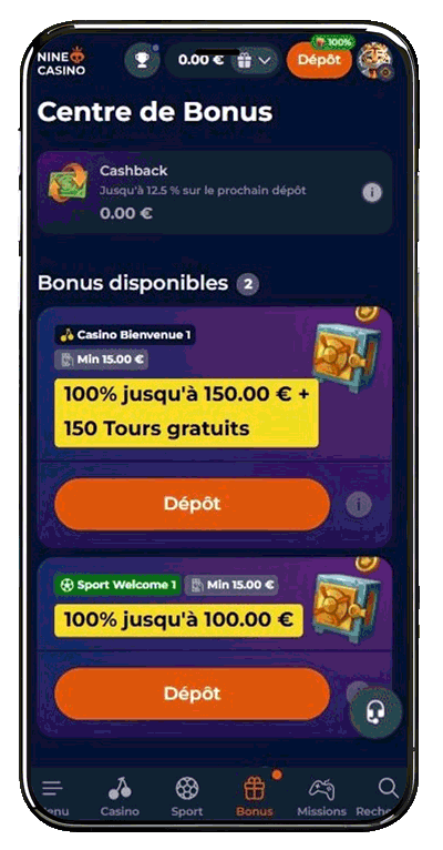 bonus nine casino application mobile