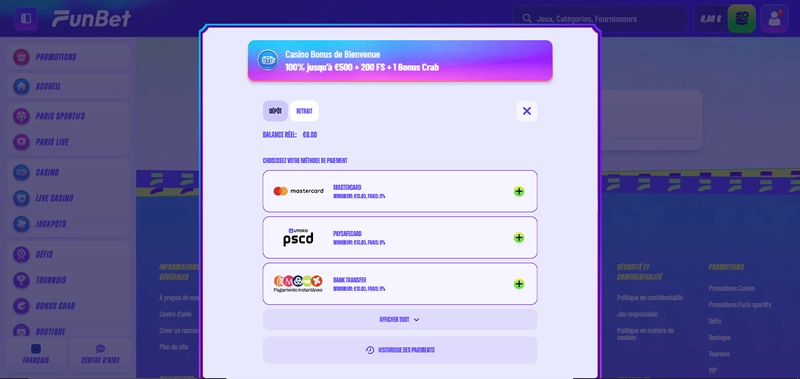 funbet casino le menu dépôt