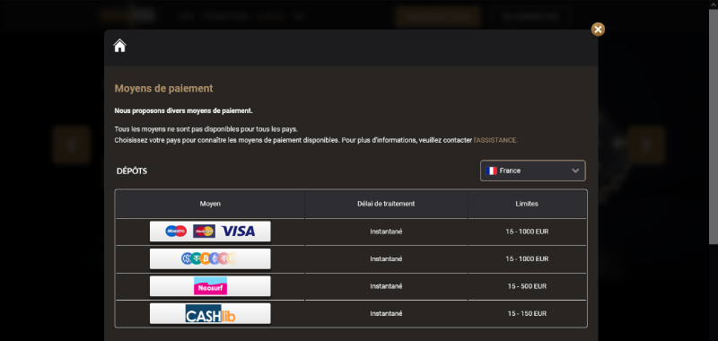 megawin casino les moyens de dépôt