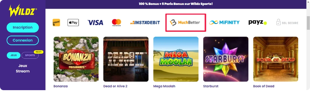 capture d'écran dépôt muchbetter wildz casino