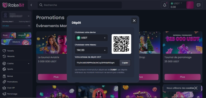 rakebit casino le menu dépÎt