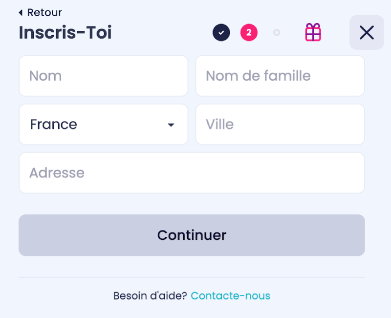 inscription étape 3 booms bet casino