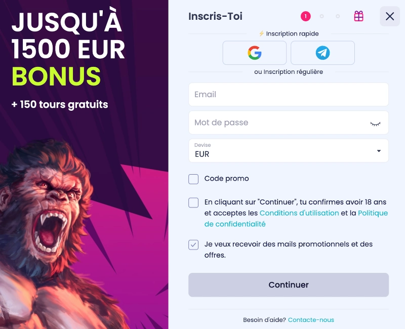 inscription étape 2 booms bet casino