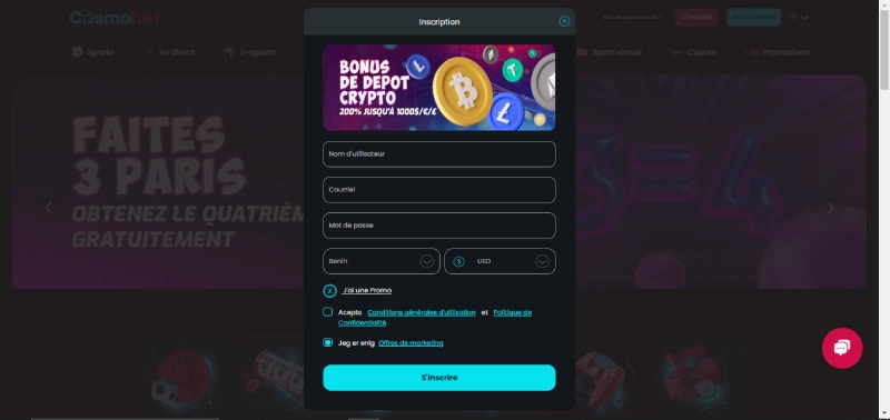 capture decran inscription cosmobet etape3