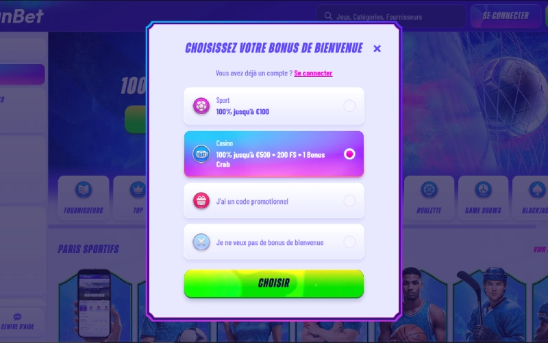 inscription étape 2 funbet casino