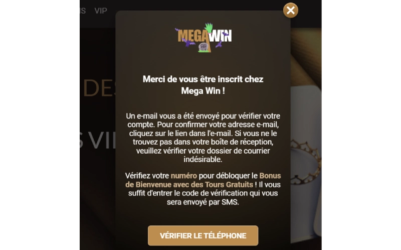 inscription étape 4 megawin casino