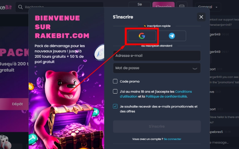 inscription étape 3 rakebit