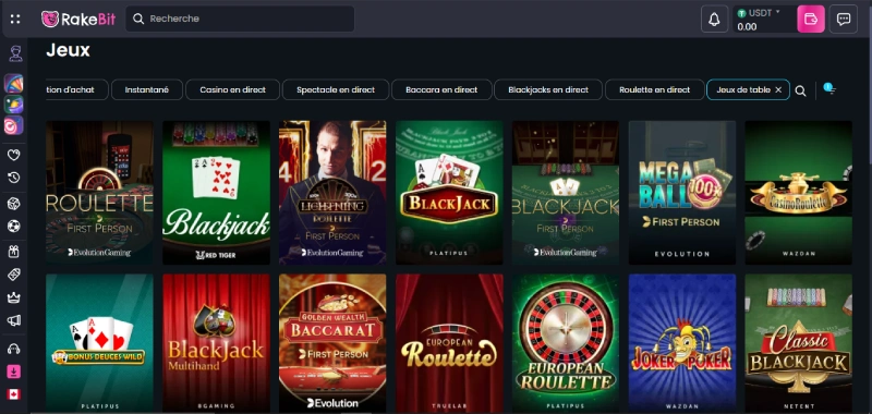 rakebit casino vous propose une expérience immersive avec ses jeux de table