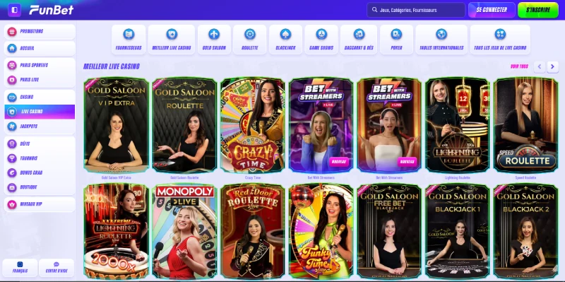 vivez l'ambiance authentique d'une  table de casino avec de vrais croupiers funbet casino