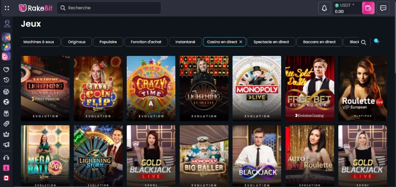 rakebit casino vous offre une selection de jeux de casino live bien fournie